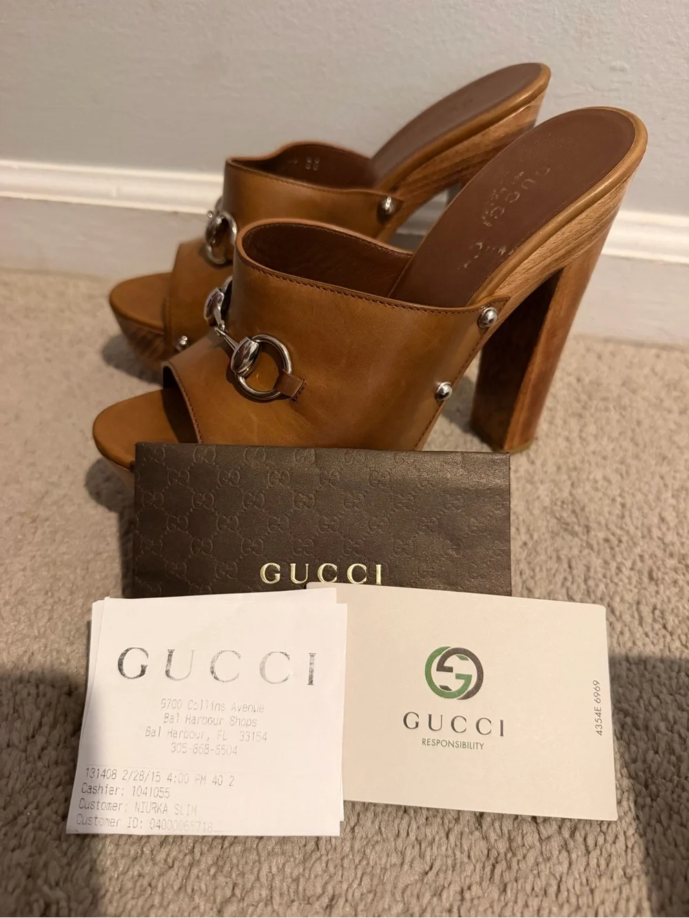 Gucci Tan Leather Horsebit Platform Mules